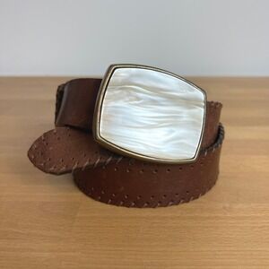 Armani Exchange Brown Leather Mother of Pearl Buckle Belt Vintage Y2k 2000s